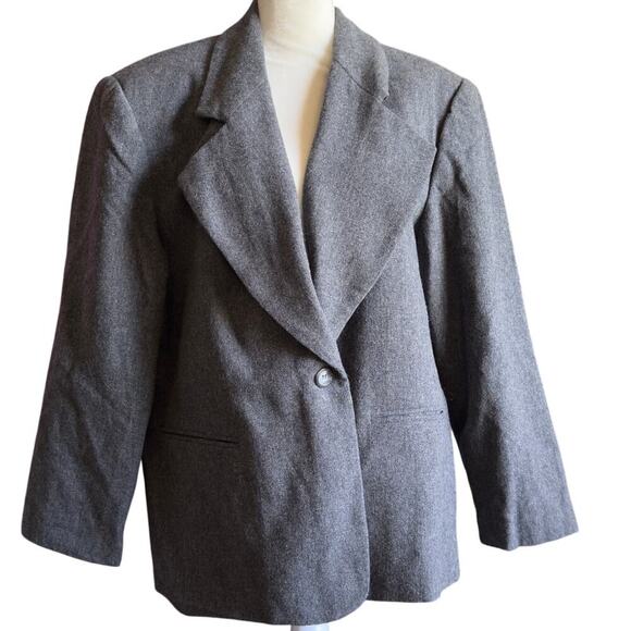 Vintage Leslie Fay Gray Wool Blend Blazer - Size 18WP - Picture 1 of 7